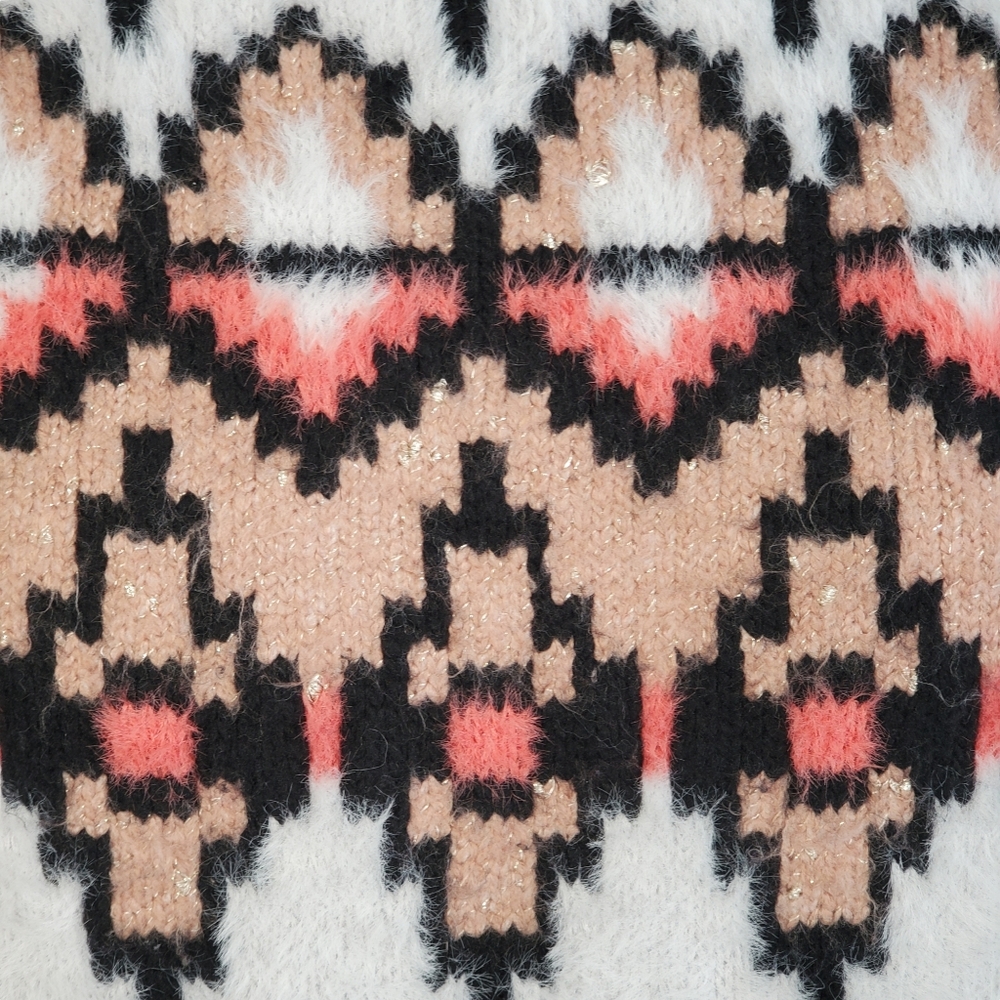 Ann Taylor Aztec Geometric Print Sweater Pink Nude Block Small Like New - Picture 8 of 15